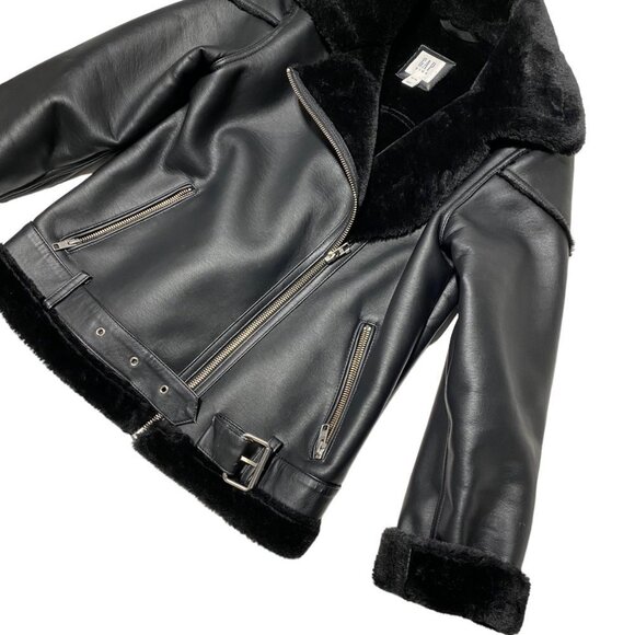 NEW Gap Kids Leather Faux Fur Lined Oversized Biker Jacket Black - Picture 3 of 5